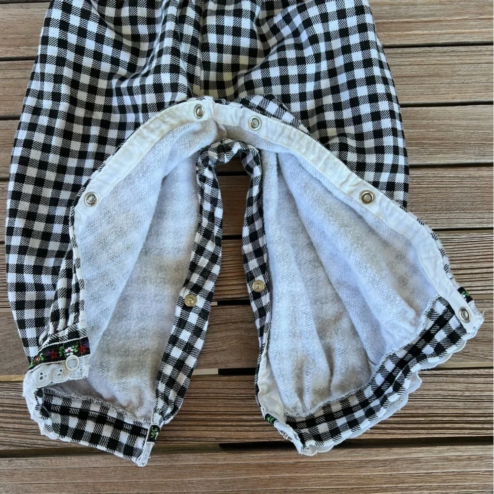 VTG Carter’s Gingham Bib Overall Jumper 18 Mo German Flair Ribbon Lace Fleece